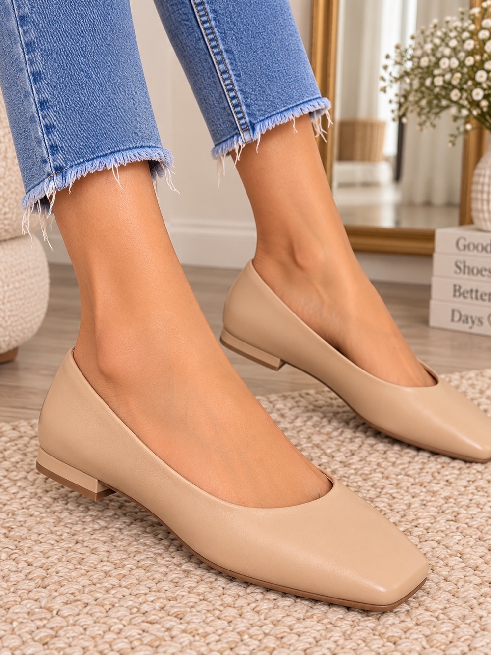 Franco Sarto Women's Nude Square Toe Ballet Flats